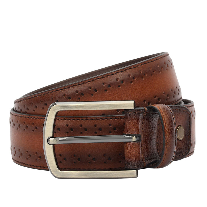 Formal Punch Plain Leather Mens Belt-Cognac