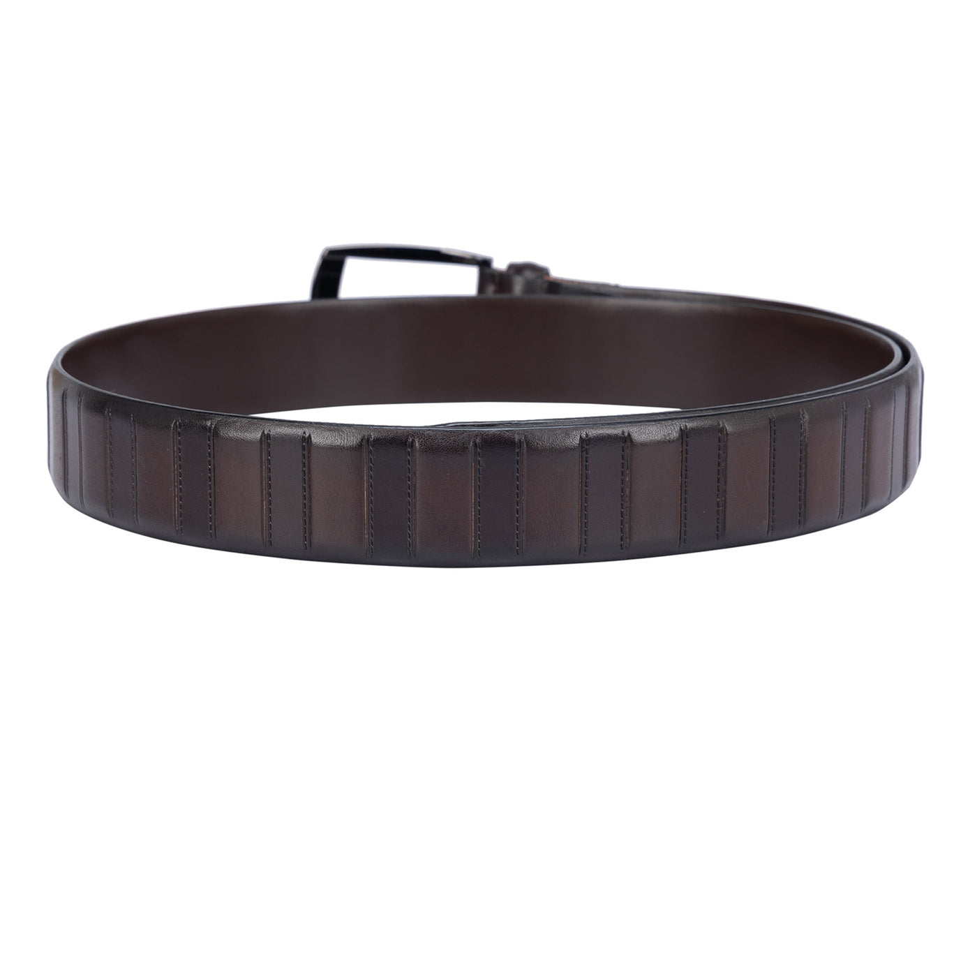 Casual Stripe Pattern Leather Mens Belt - Brown