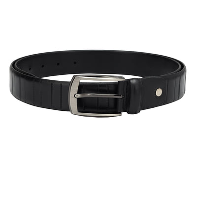 Casual Stripe Leather Mens Belt - Black