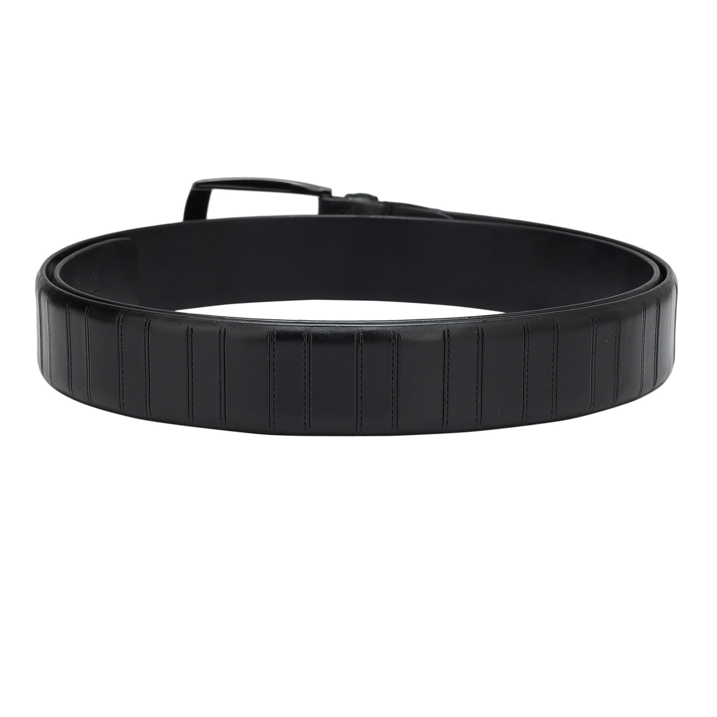 Casual Stripe Leather Mens Belt - Black