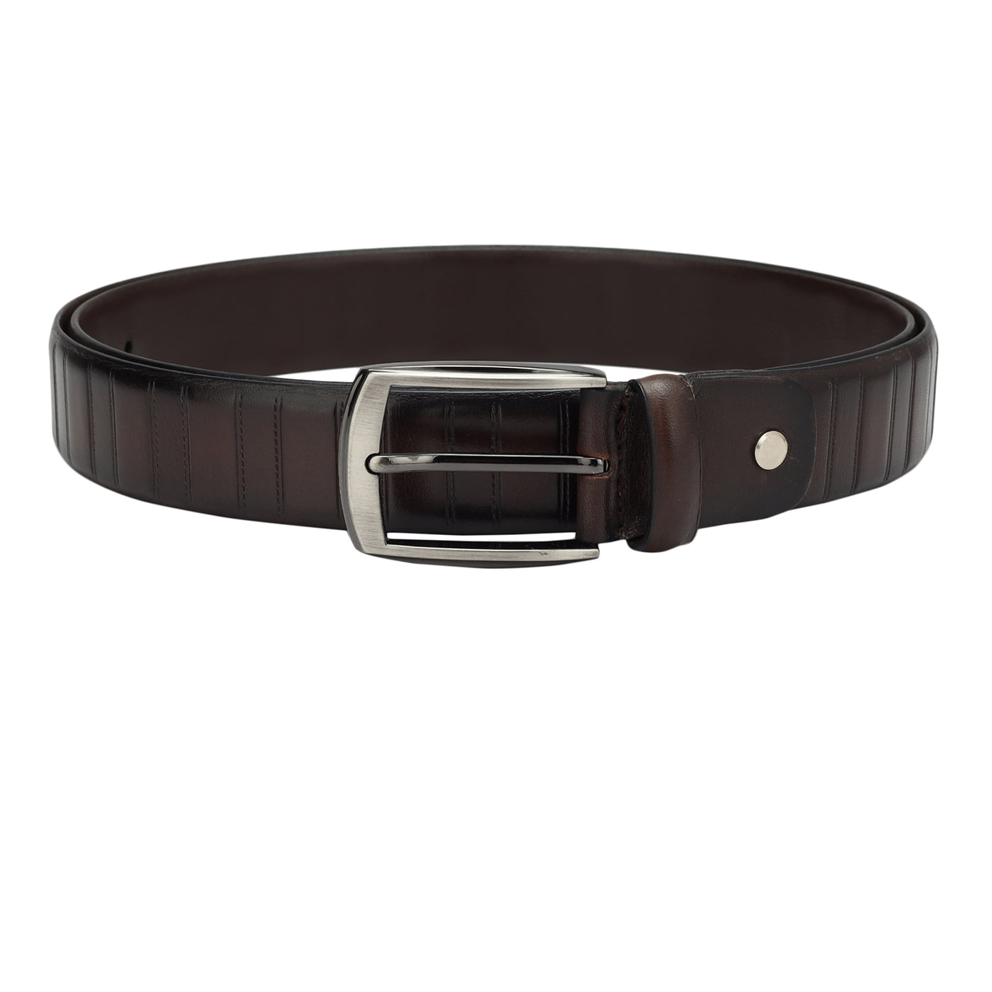 Casual Stripe Leather Mens Belt - Brown