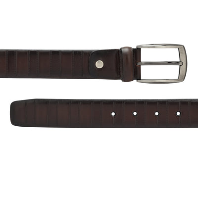 Casual Stripe Leather Mens Belt - Brown