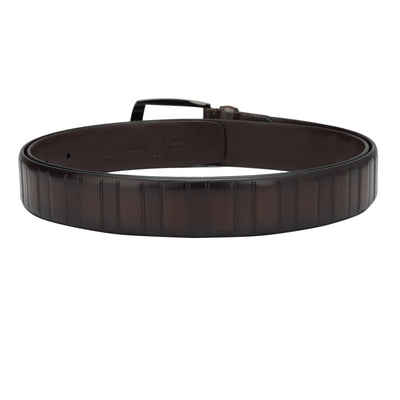 Casual Stripe Leather Mens Belt - Brown