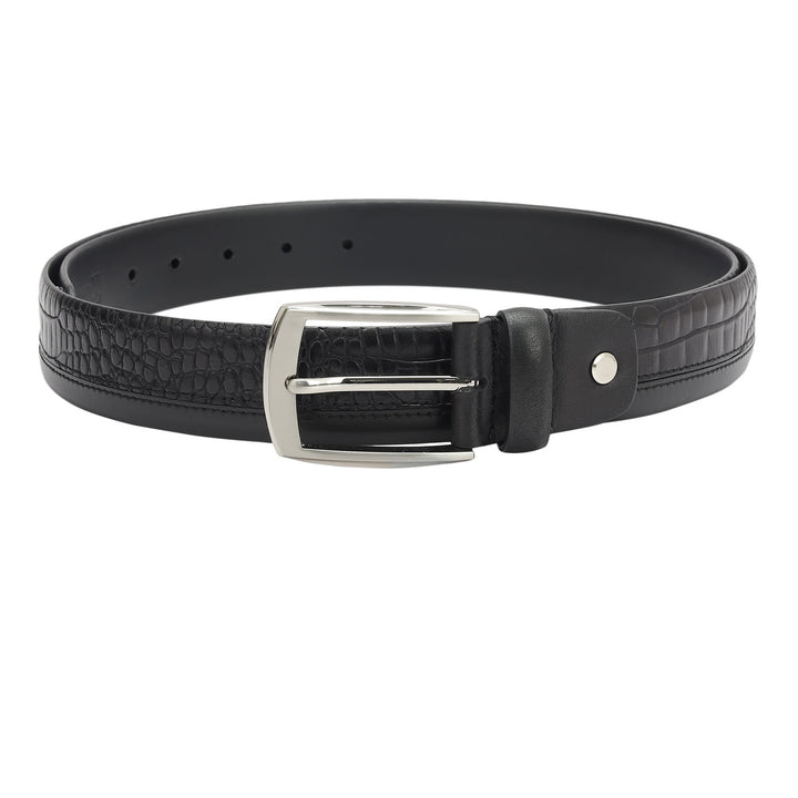 Casual Croco Plain Leather Mens Belt - Black