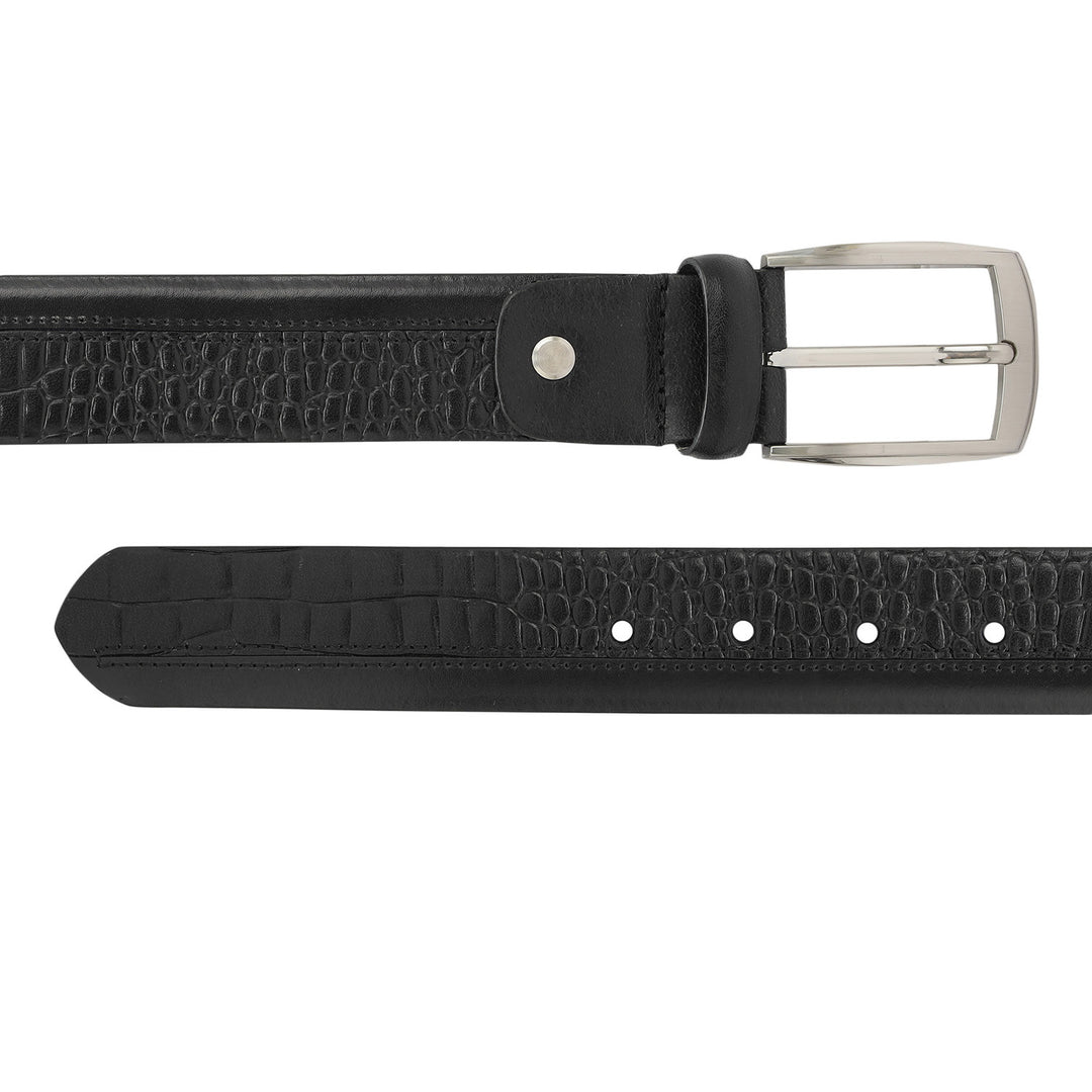 Casual Croco Plain Leather Mens Belt - Black