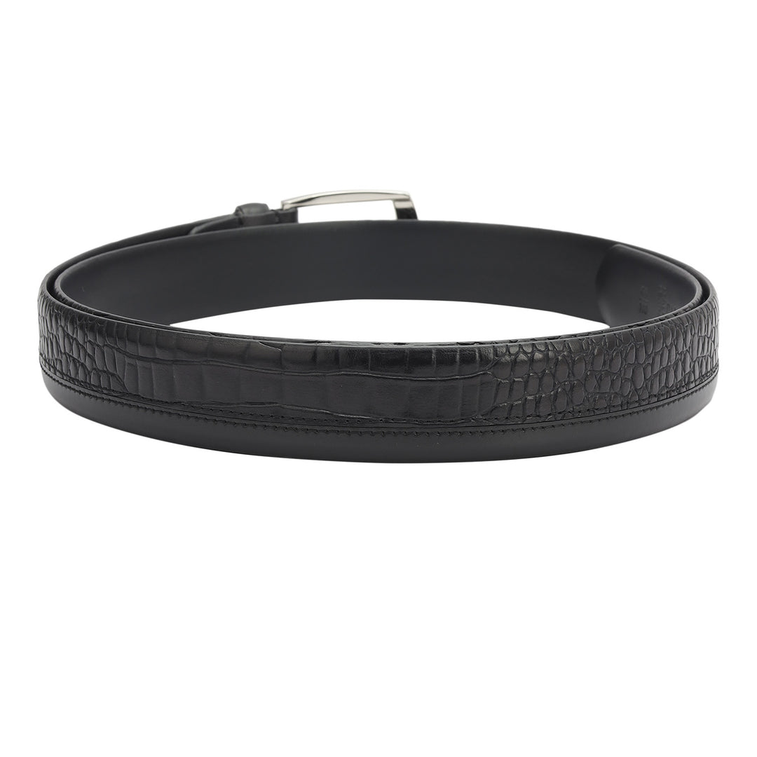 Casual Croco Plain Leather Mens Belt - Black