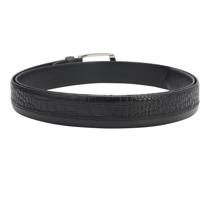Casual Croco Plain Leather Mens Belt - Black