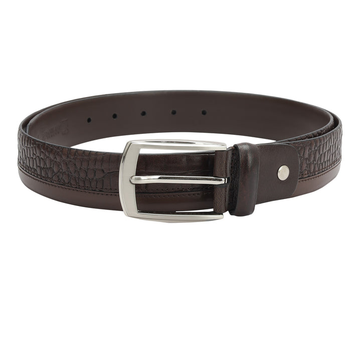 Casual Croco Plain Leather Mens Belt - Brown
