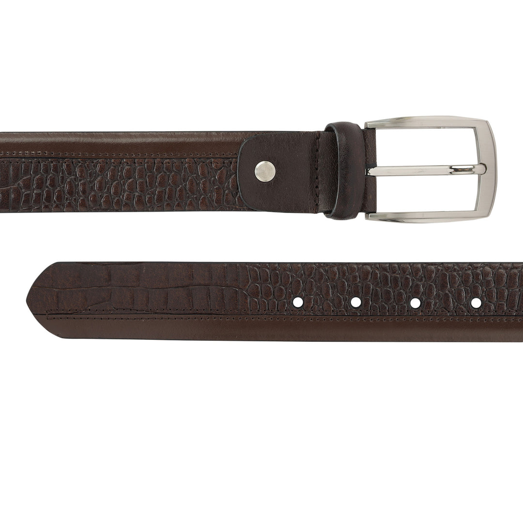 Casual Croco Plain Leather Mens Belt - Brown