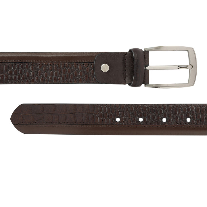 Casual Croco Plain Leather Mens Belt - Brown