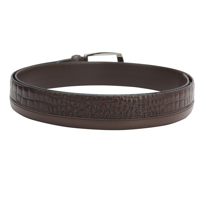 Casual Croco Plain Leather Mens Belt - Brown