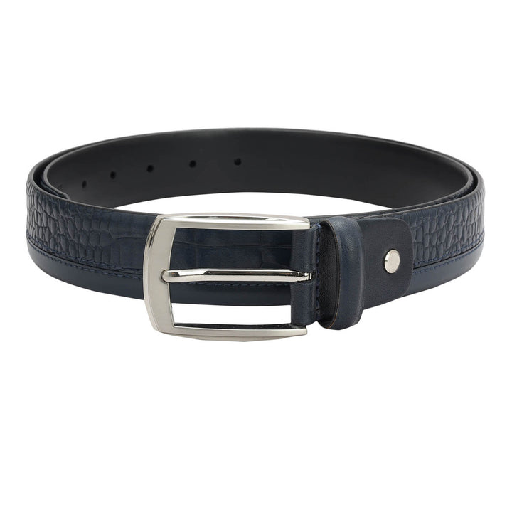 Casual Croco Plain Leather Mens Belt - Navy