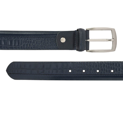Casual Croco Plain Leather Mens Belt - Navy