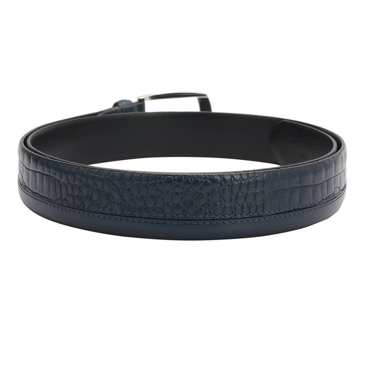 Casual Croco Plain Leather Mens Belt - Navy