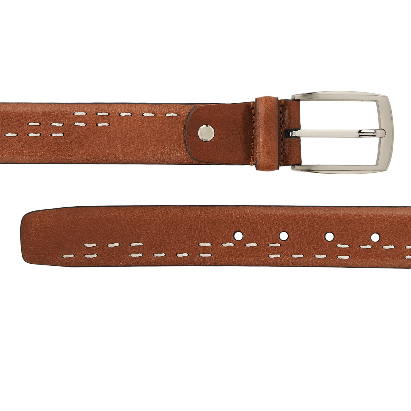 Casual Plain Leather Mens Belt - Cognac