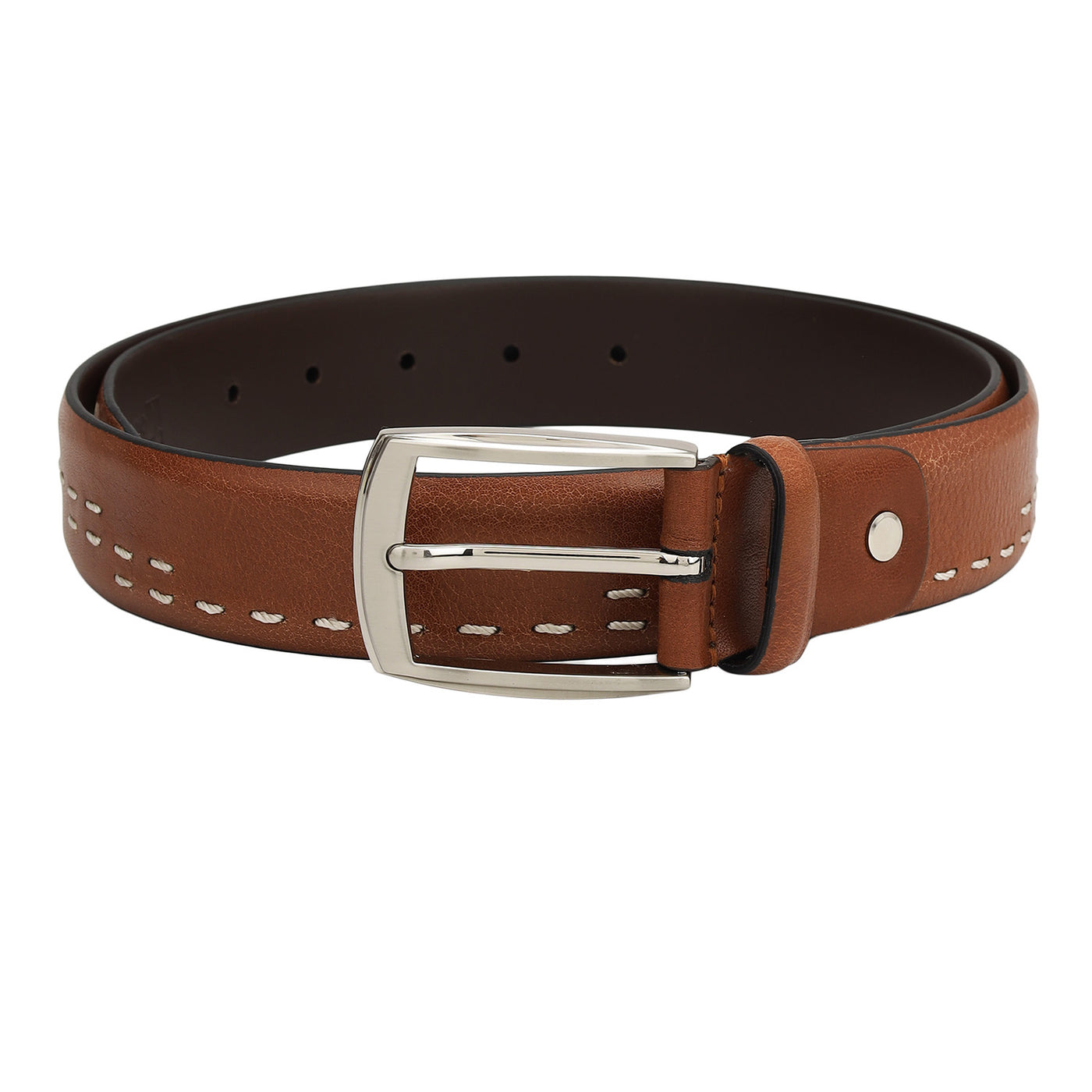 Casual Plain Leather Mens Belt - Cognac