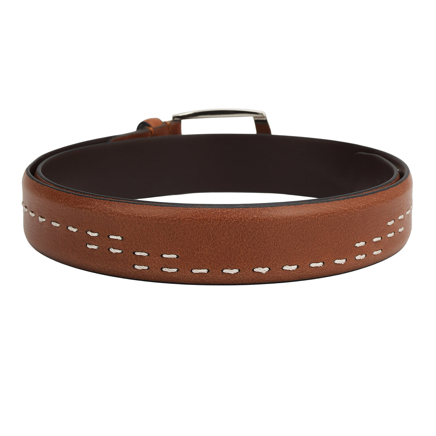 Casual Plain Leather Mens Belt - Cognac