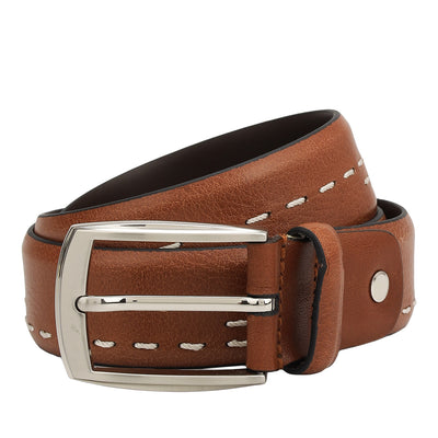 Casual Plain Leather Mens Belt - Cognac
