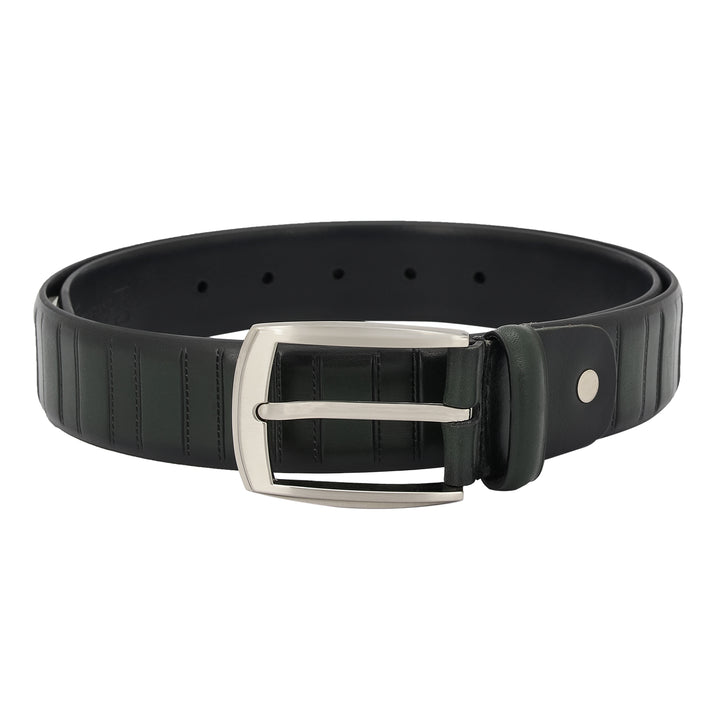 Casual Plain Leather Mens Belt - Green