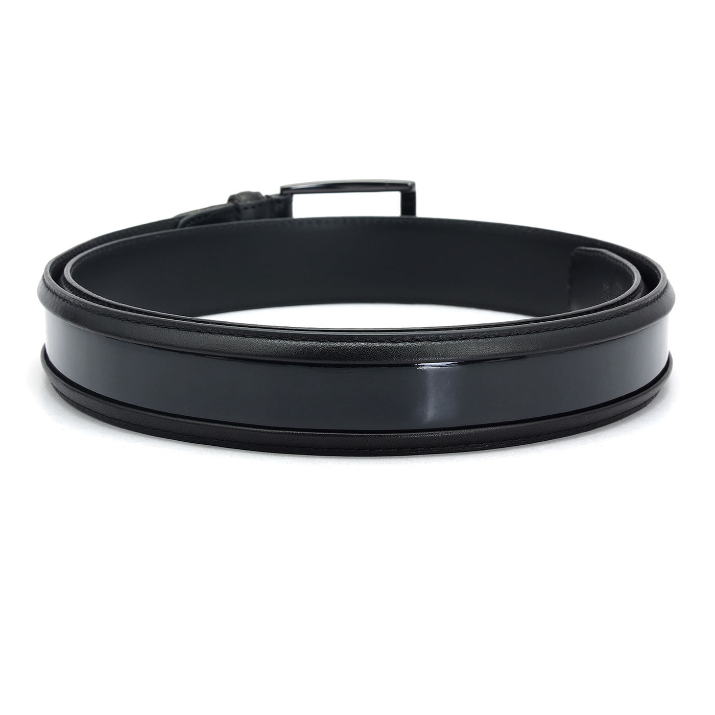 Casual Patent Plain Leather Mens Belt - Black