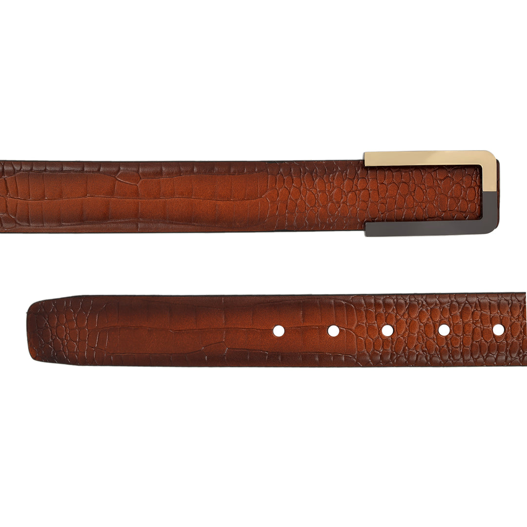 Casual Croco Leather Mens Belt - Cognac
