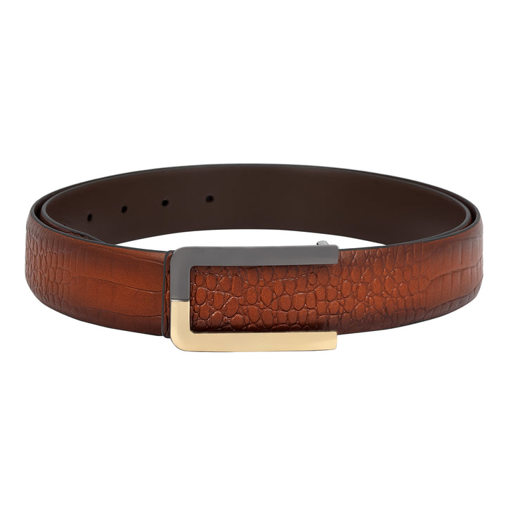 Casual Croco Leather Mens Belt - Cognac
