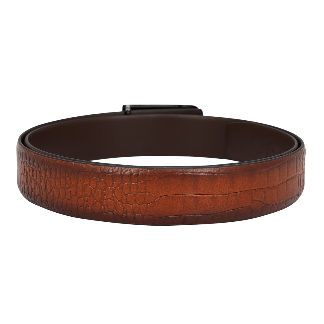 Casual Croco Leather Mens Belt - Cognac