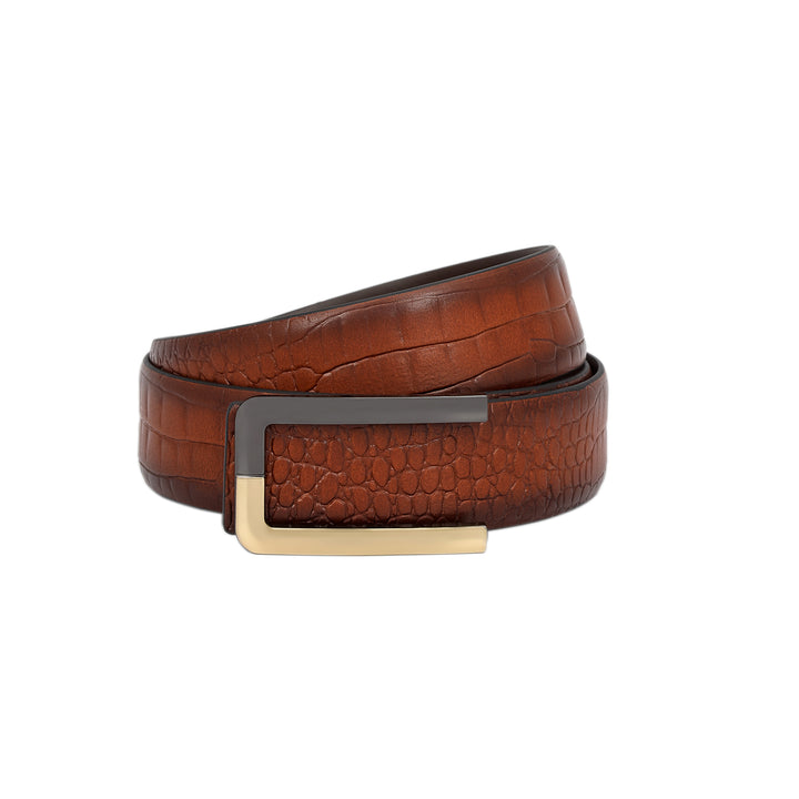 Casual Croco Leather Mens Belt - Cognac
