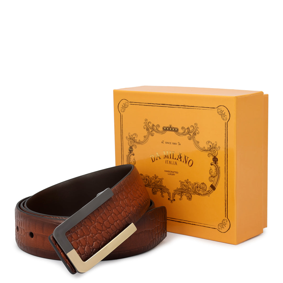 Casual Croco Leather Mens Belt - Cognac