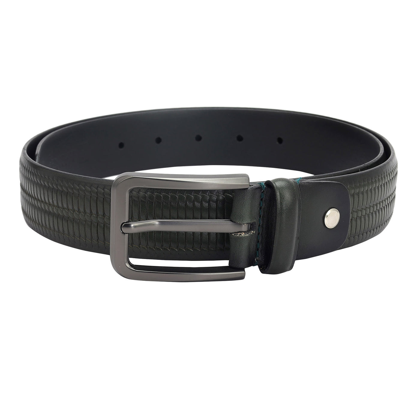 Casual Mat Emboss Leather Mens Belt - Green