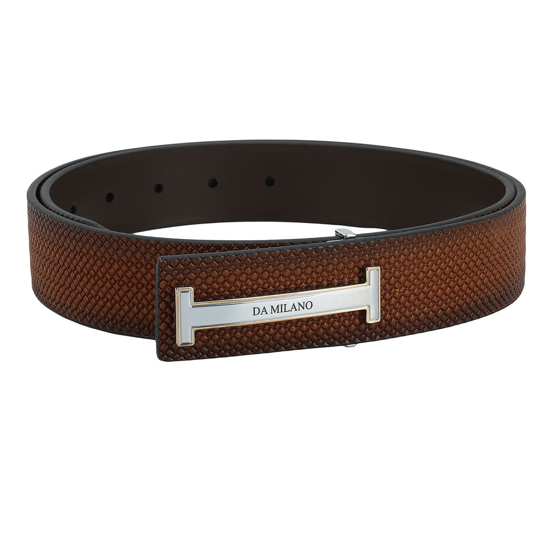 Formal Mat-Emboss Leather Mens Belt-Cognac