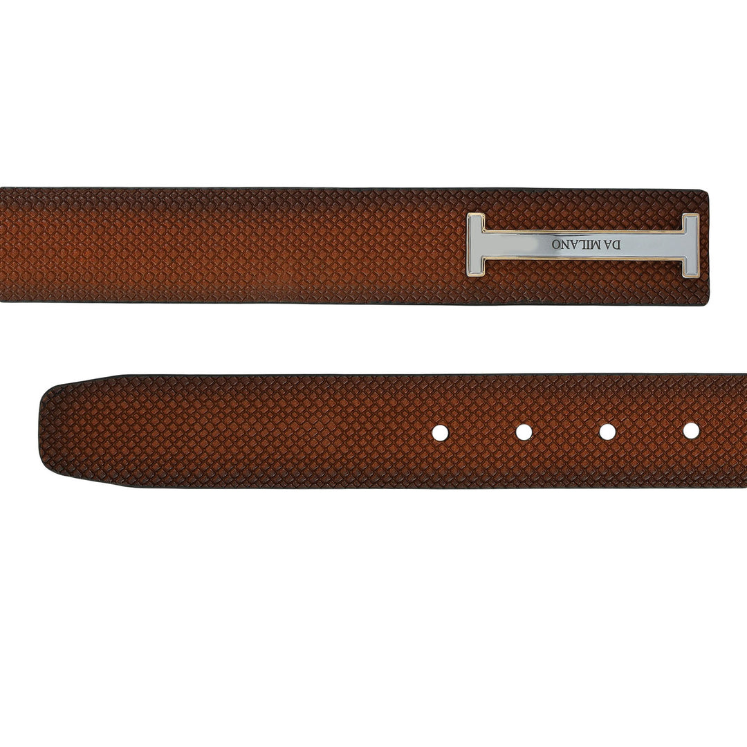 Formal Mat-Emboss Leather Mens Belt-Cognac