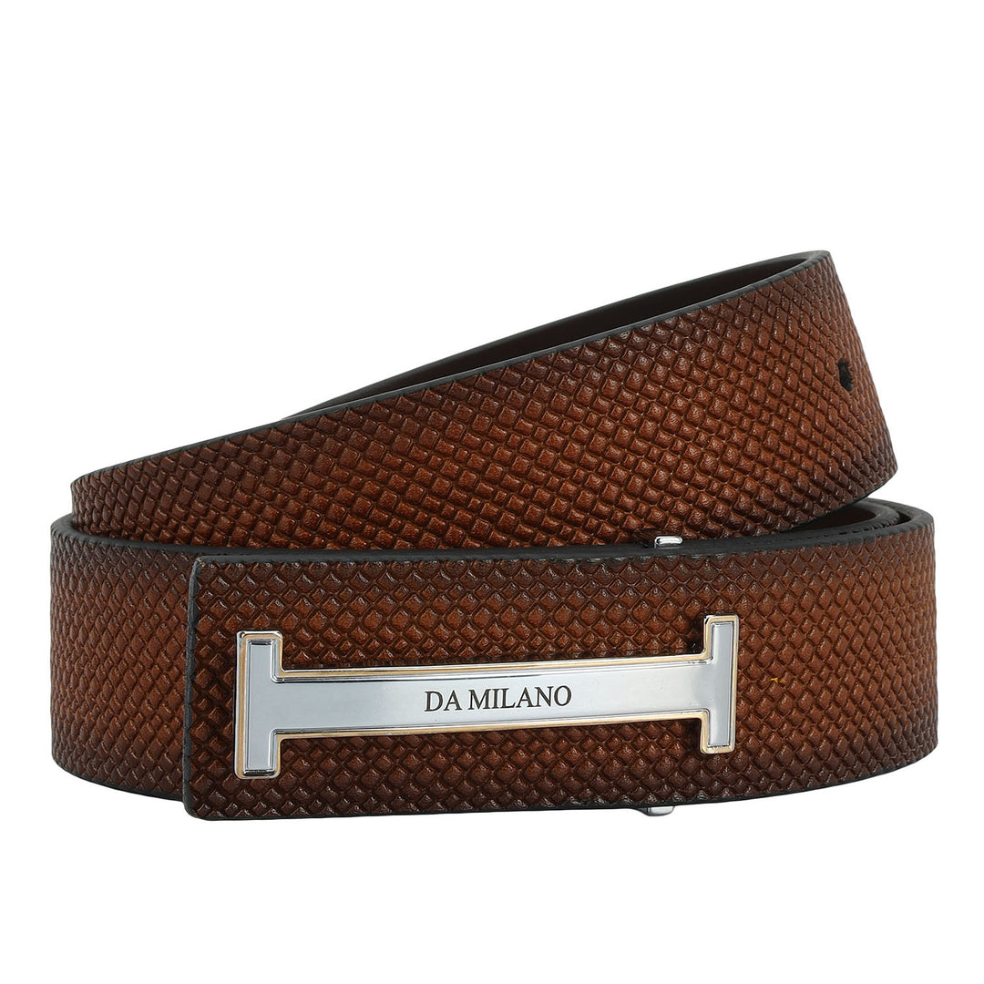 Formal Mat-Emboss Leather Mens Belt-Cognac