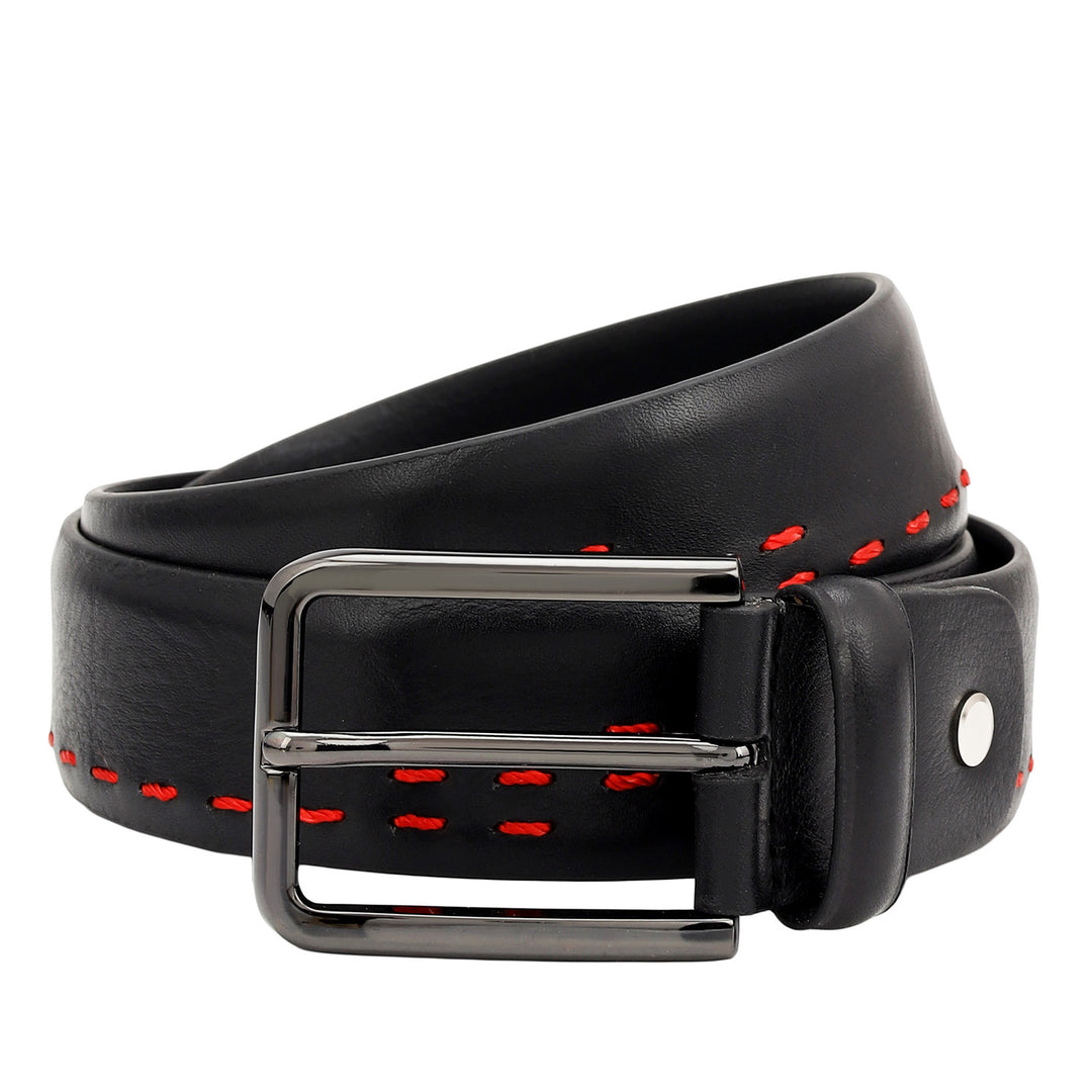 Casual Plain Leather Mens Belt - Black