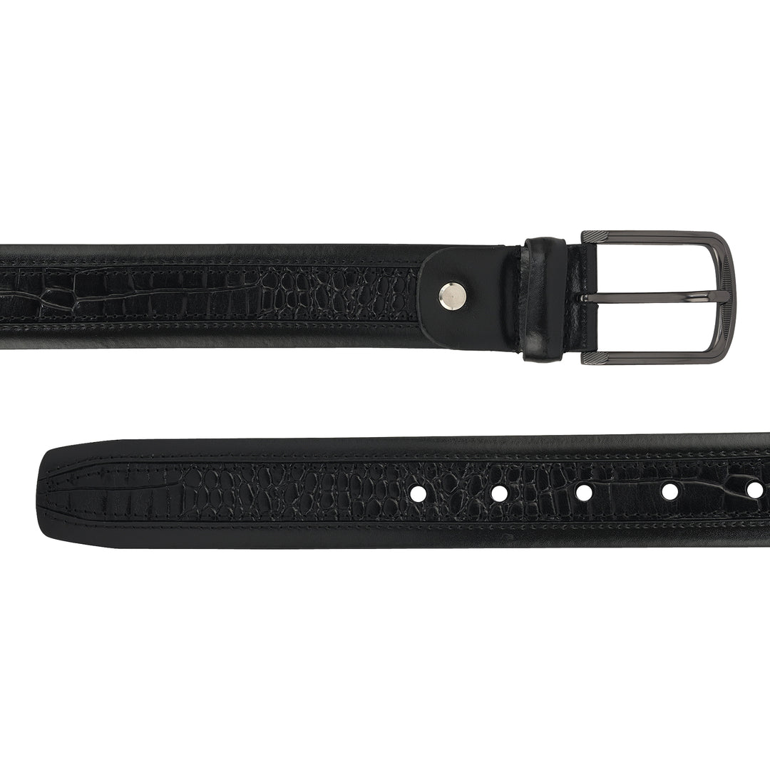Casual Croco Plain Leather Mens Belt-Black