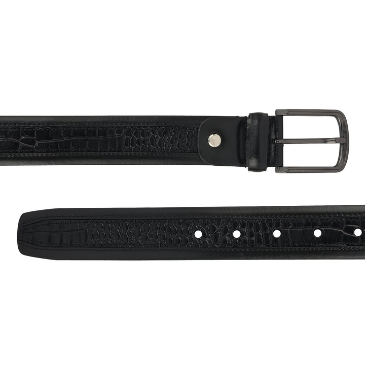 Casual Croco Plain Leather Mens Belt-Black