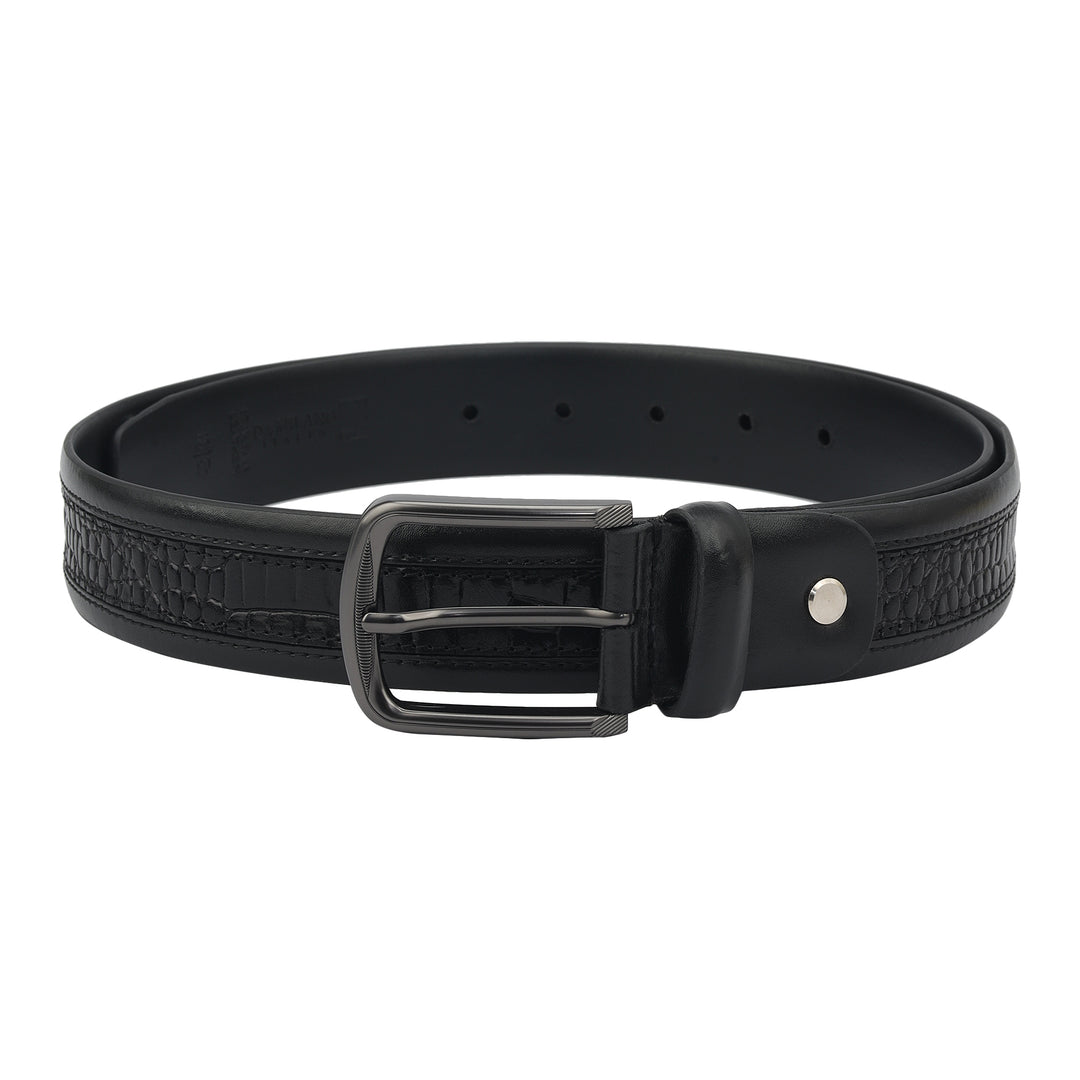 Casual Croco Plain Leather Mens Belt-Black