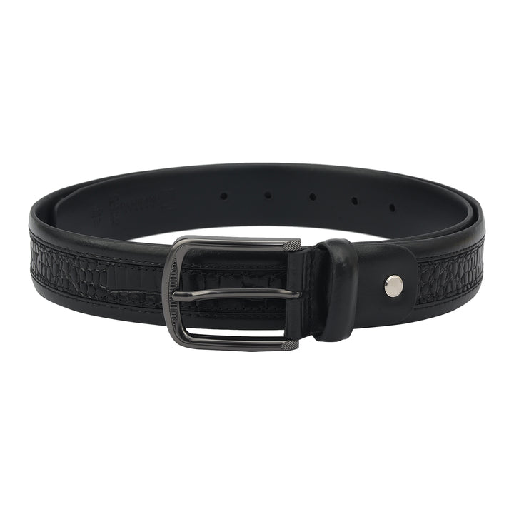 Casual Croco Plain Leather Mens Belt-Black