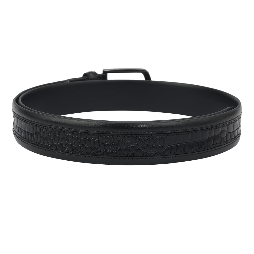 Casual Croco Plain Leather Mens Belt - Black