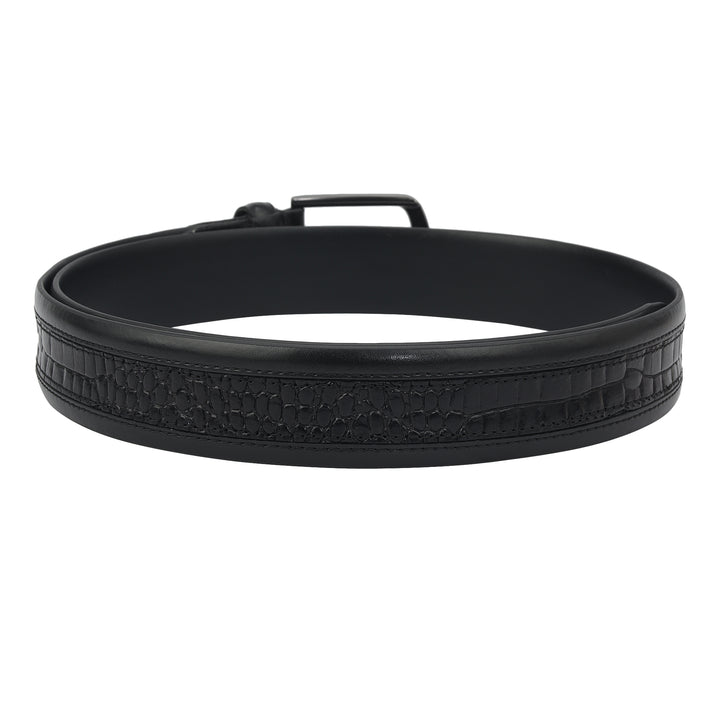 Casual Croco Plain Leather Mens Belt - Black