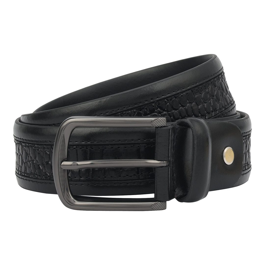 Casual Croco Plain Leather Mens Belt - Black
