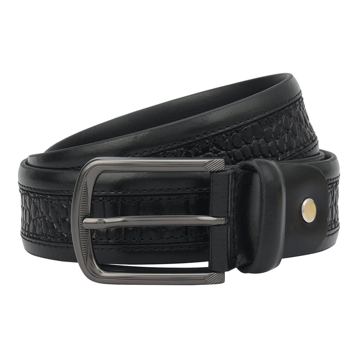 Casual Croco Plain Leather Mens Belt - Black