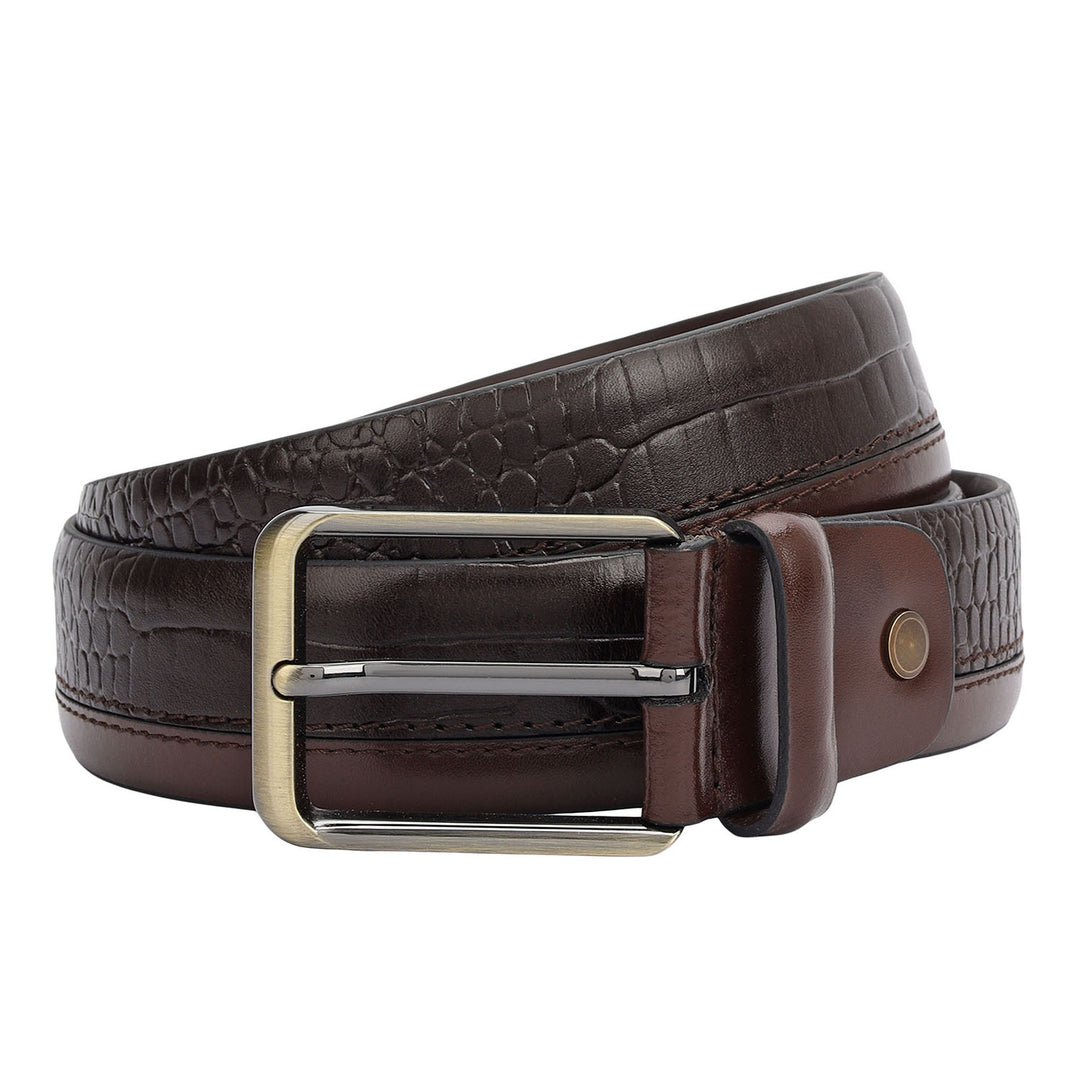 Casual Plain Leather Mens Belt-Brown