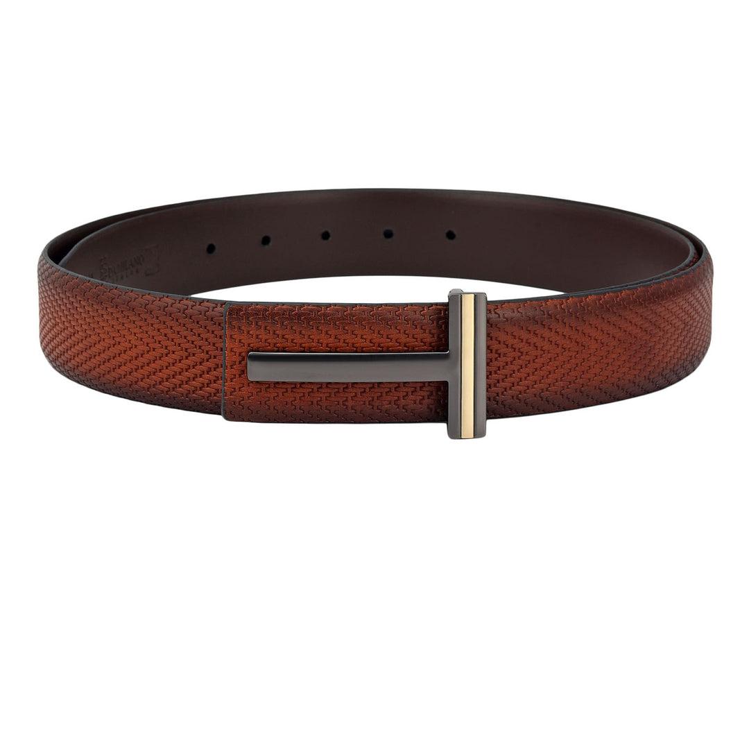 Formal Mat-Emboss Leather Mens Belt-Cognac