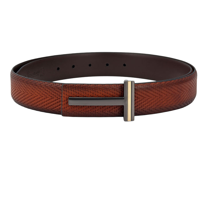 Formal Mat-Emboss Leather Mens Belt-Cognac