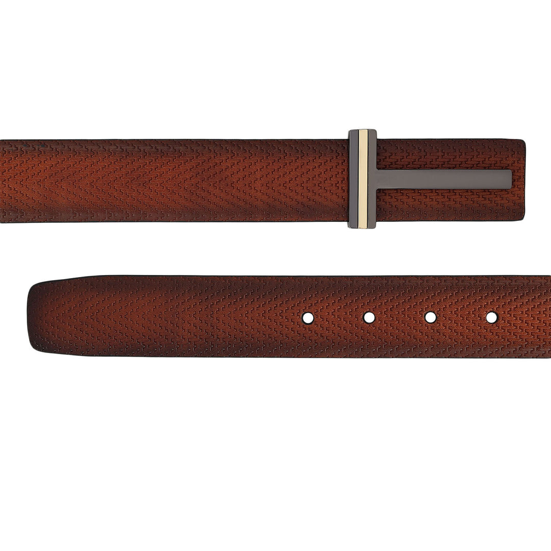 Formal Mat-Emboss Leather Mens Belt-Cognac