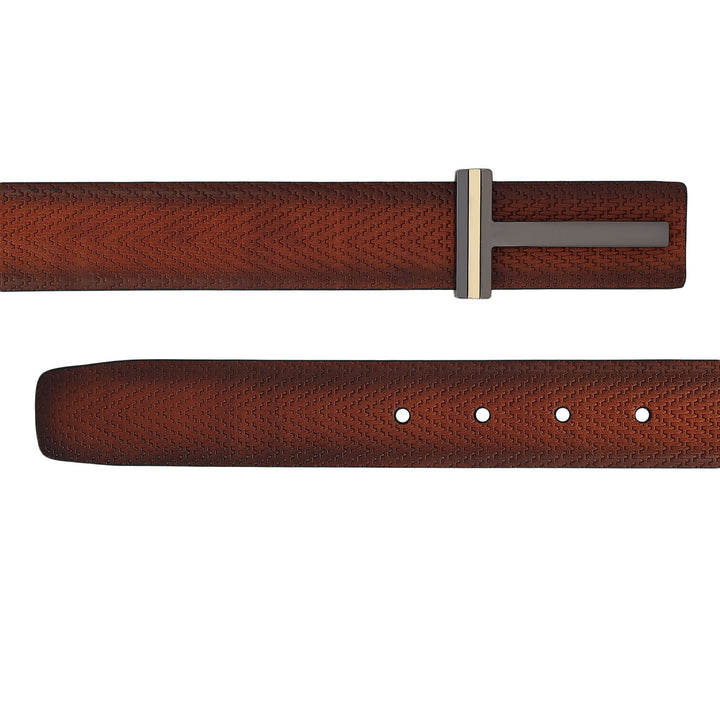 Formal Mat-Emboss Leather Mens Belt-Cognac