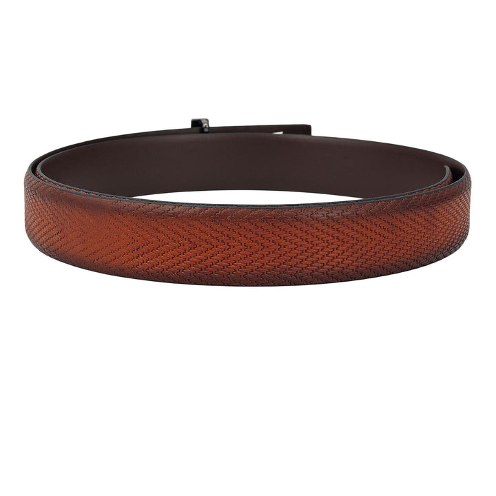 Formal Mat-Emboss Leather Mens Belt-Cognac