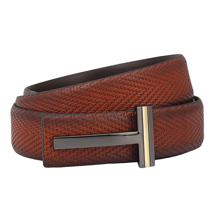 Formal Mat-Emboss Leather Mens Belt-Cognac
