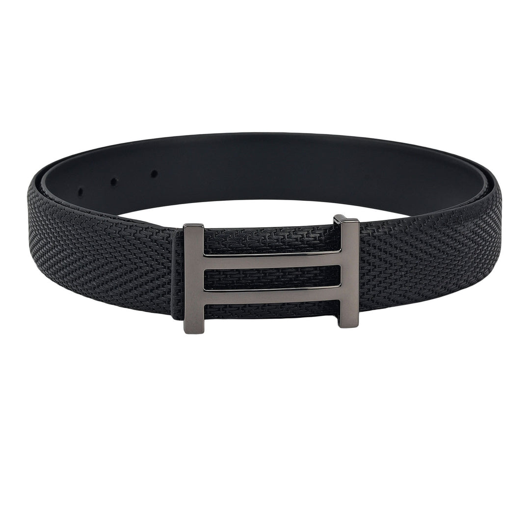 Casual Mat Emboss Leather Mens Belt - Black